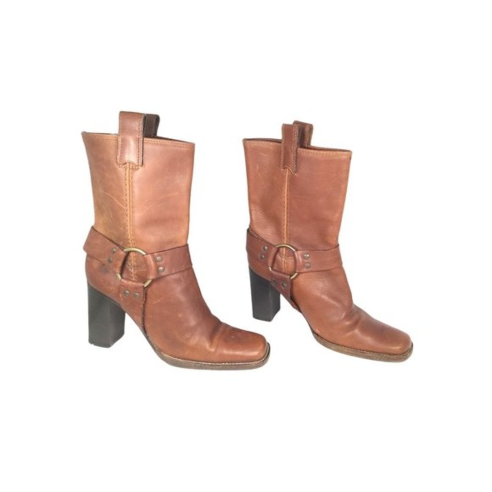 Michael Kors Women Square Toe Leather Boots Pull-on Brown Size 6.5